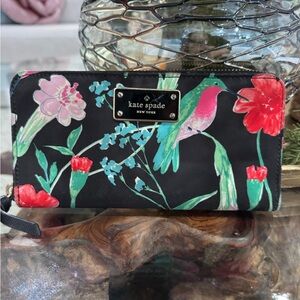kate spade Black Floral & Hummingbird Zip Wallet